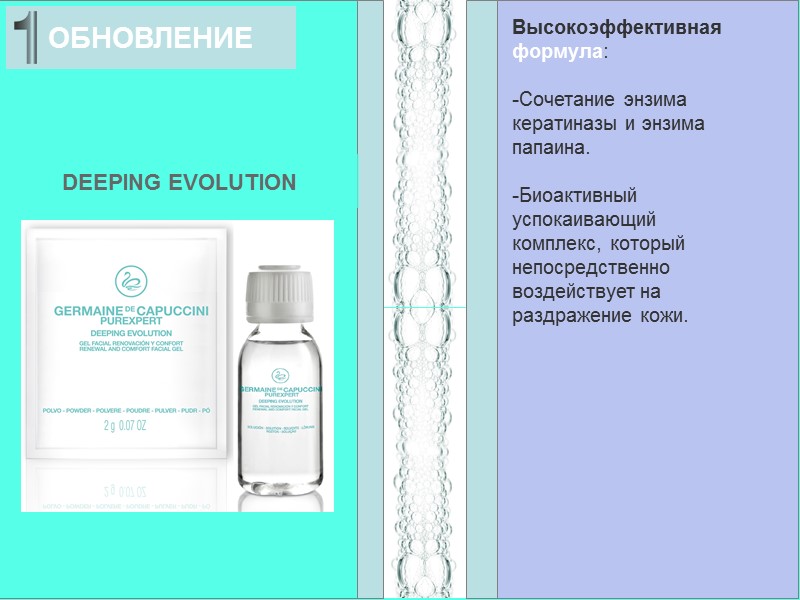 ОБНОВЛЕНИЕ DEEPING EVOLUTION Высокоэффективная формула:  -Сочетание энзима кератиназы и энзима папаина.  -Биоактивный
